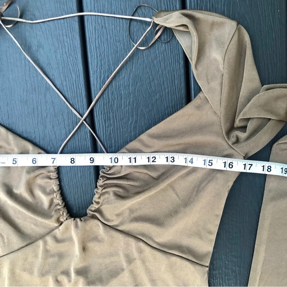 Jason Wu Engracia Long Sleeve Backless Plunge Midi Dress Tan Size Medium Sexy - Picture 8 of 14